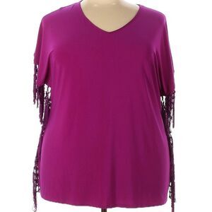 aDressing Women Pink Purple Fringed Short Sleeve Top Size 2X